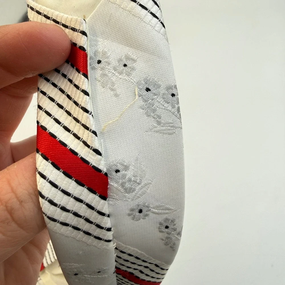 Vintage White Red Black Striped Floral Embroidered‎ Wide Men's Necktie Retro MCM